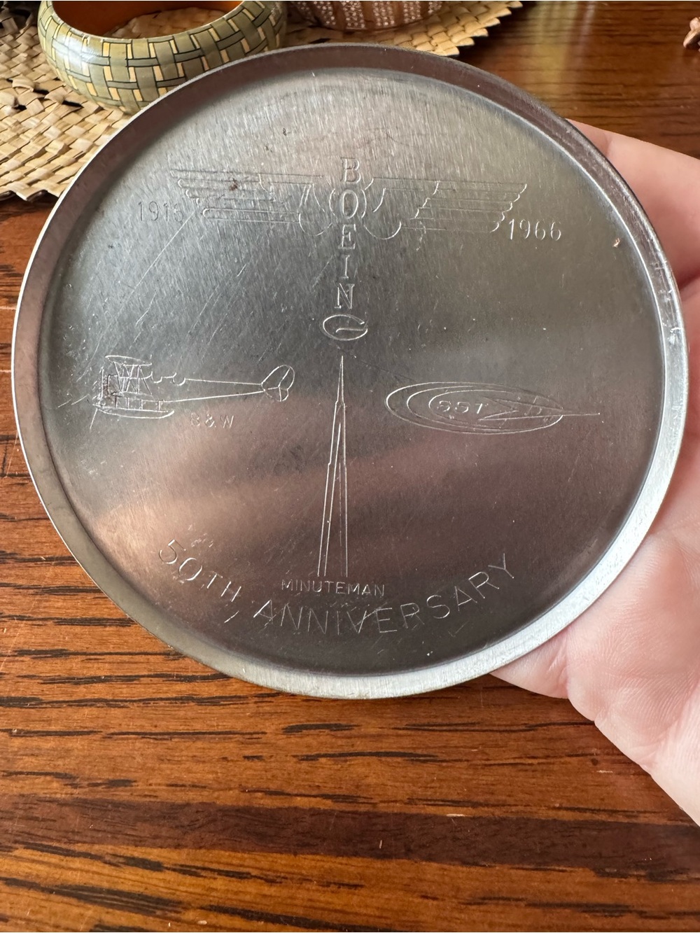Vintage Boeing Aviation Co 50th Anniversary Tray SST Totem B&W 1966 Aluminum
